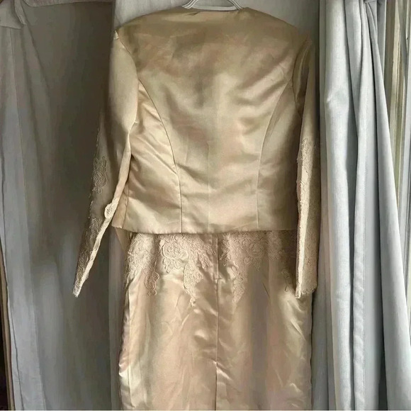 LanTing Mother of the Bride Tan Dress with  Lace - Picture 5 of 12